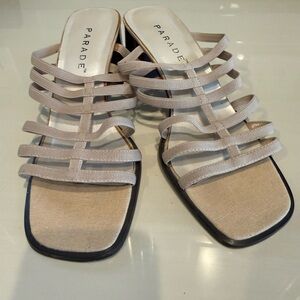 Parade Women's Beige Strappy Heels block 2” neutral comfy textured stretchy